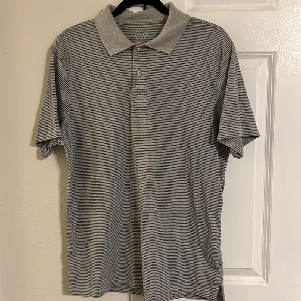 St. John's Bay Performance Grey Striped Classic Polo Shirt Mens Size M
